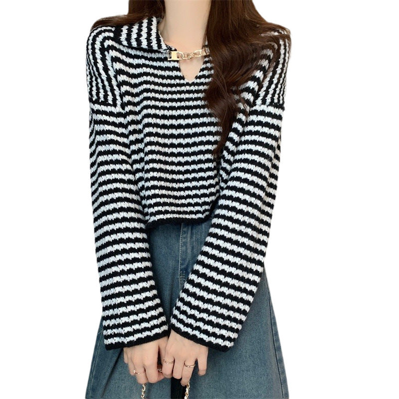 Damen lässiger Pullover mit V-Ausschnitt und Rippstruktur Drune