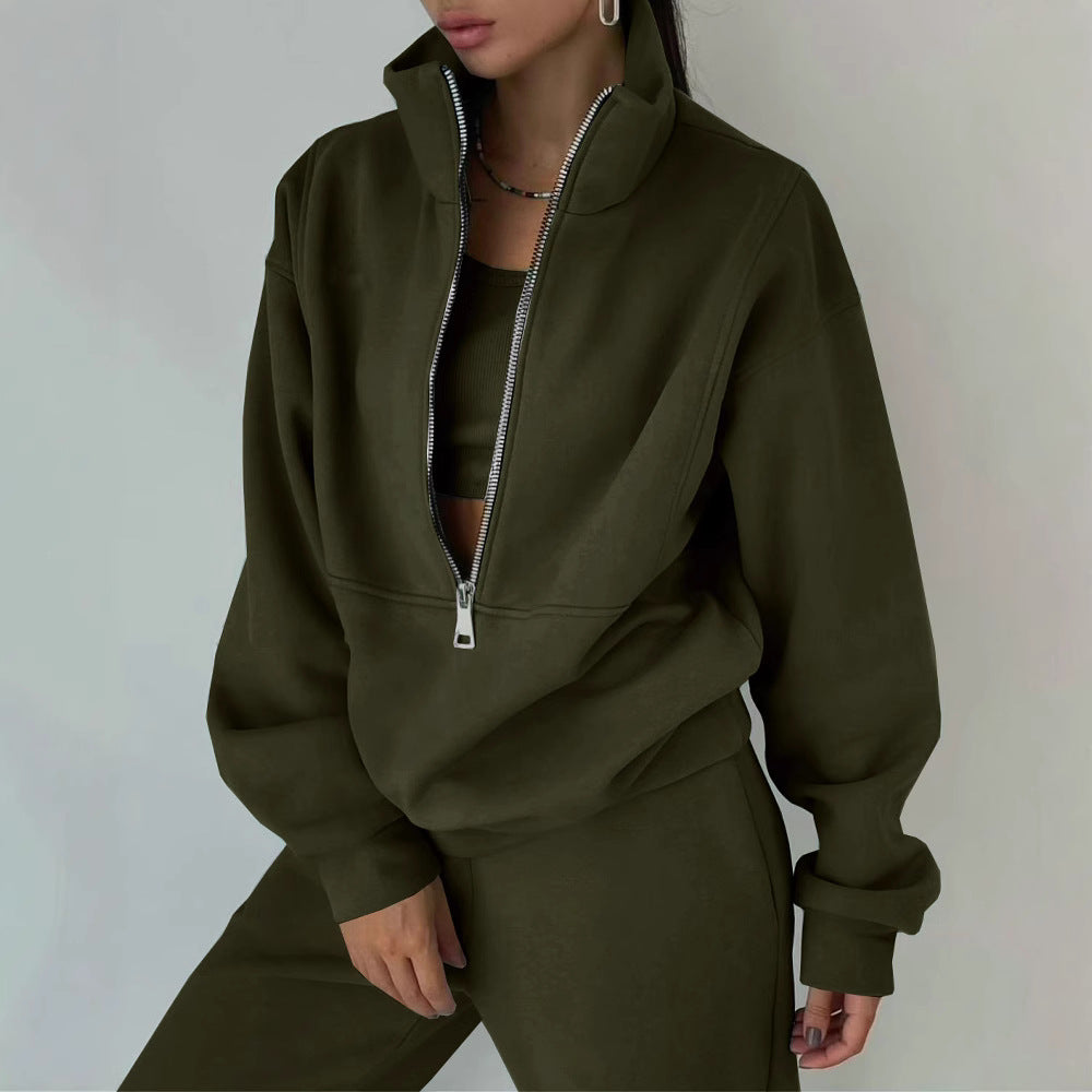Damen lässiger Oversized-Hoodie und Jogginghose Set mit praktischem Reißverschluss Drune