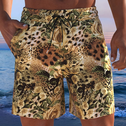 Herren Badeshorts mit animalischem Muster und elastischem Bund Drune