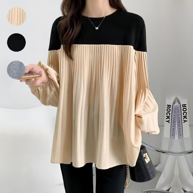 Damen Elegante Plissée-Tunika mit Volumenärmeln und geraffter Brustpartie Drune