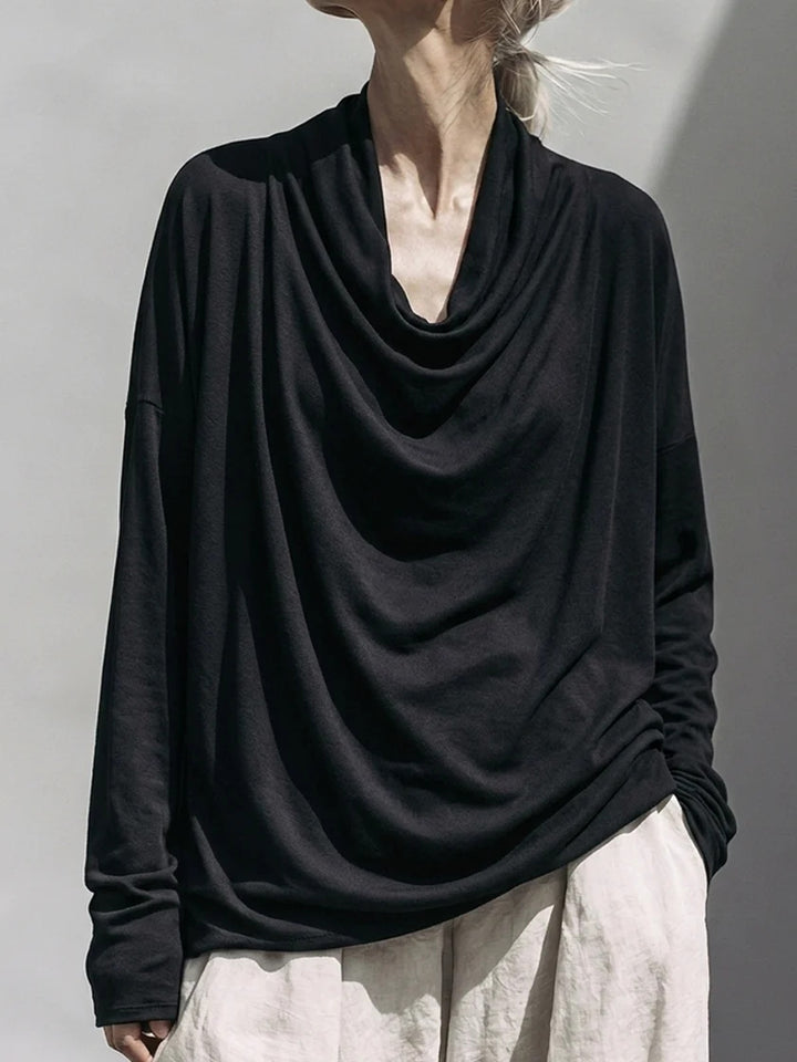 Damen Drapiertes Oversize-Langarmshirt mit Wasserfallkragen Drune