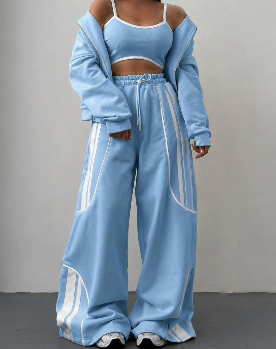 Damen Oversize Kapuzen-Sweatjacke mit Reißverschluss und weitem Trackpant-Set Drune