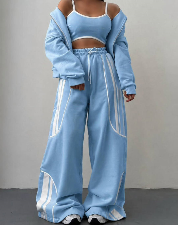 Damen Oversize Kapuzen-Sweatjacke mit Reißverschluss und weitem Trackpant-Set Drune