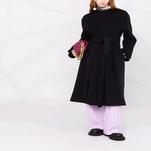 Damen Wollmix-Mantel im Kimono-Schnitt mit Bindegürtel und verdeckter Knopfleiste Drune