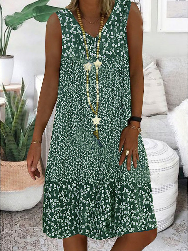Damen luftiges Freizeitkleid mit verspieltem Blumenmuster und fließender Silhouette Drune