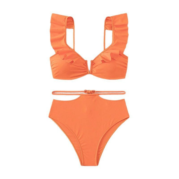 Damen Hoch tailliertes Bikiniset mit Rüschen und Schnittdetails Drune