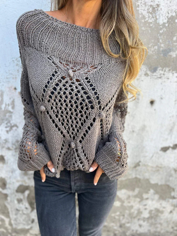 Damen luftiges Strickoberteil mit Häkelmuster Drune