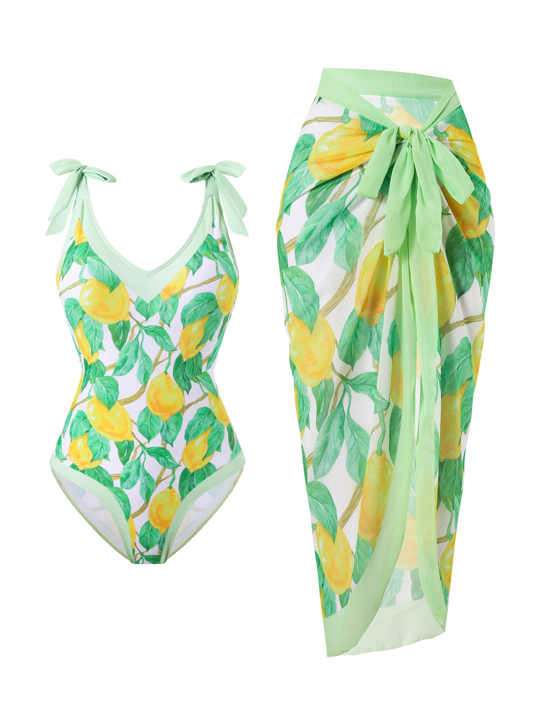 Damen Badeanzug mit floralem Design und transparentem Wickelrock Drune