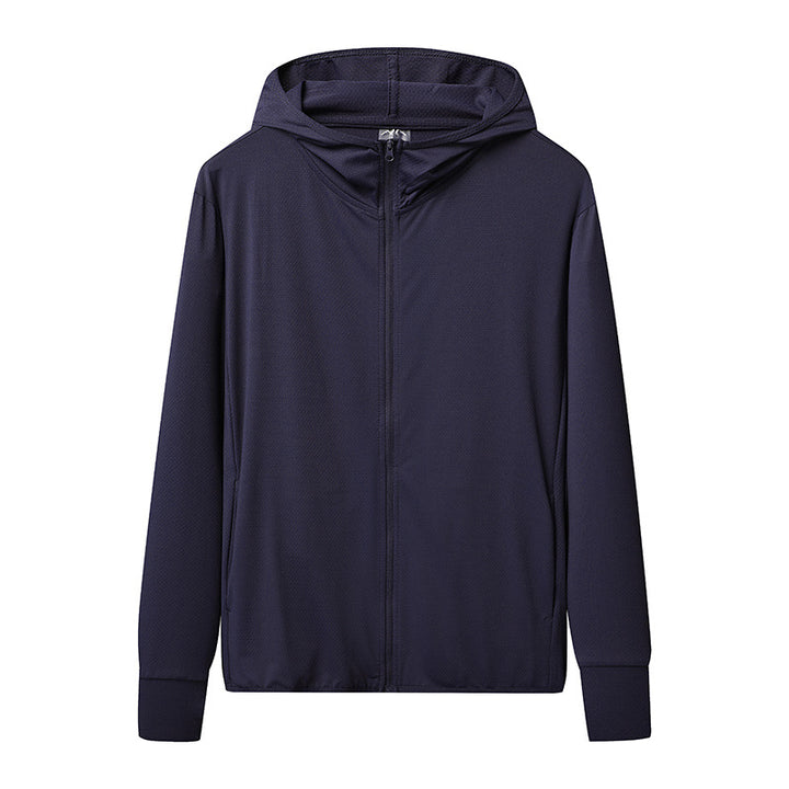 Herren nan ultraleichte UV-Schutz-Kapuzenjacke mit durchgehendem Reißverschluss atmungsaktivem Meshfutter und schnelltrocknender Funktionsfaser Drune