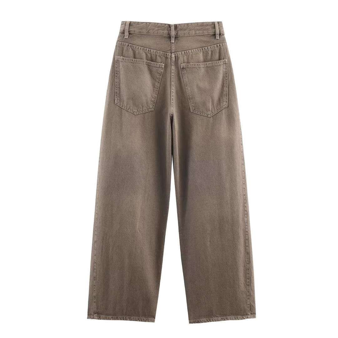 Damen Weite hochtaillierte Culotte-Hose mit Ziernaht, aufgesetzten Taschen und Bindegürtel Drune