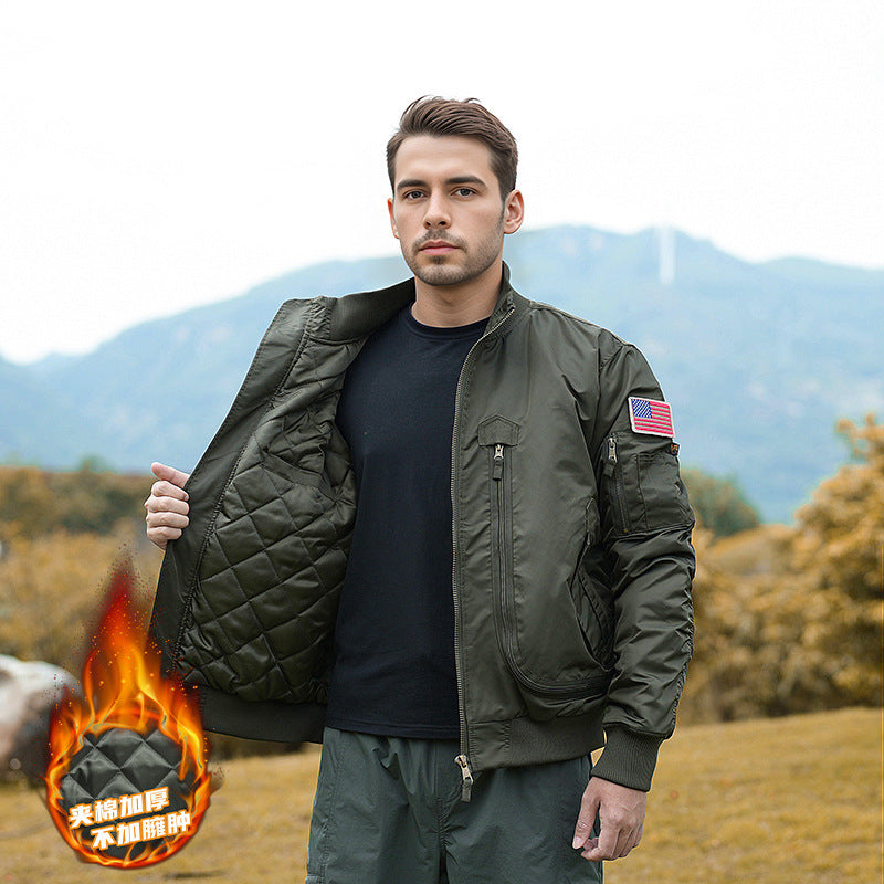 Herren nan robuste Piloten‑Bomberjacke mit multifunktionalen Reißverschluss‑ und Klapptaschen sowie Ärmeltasche Drune