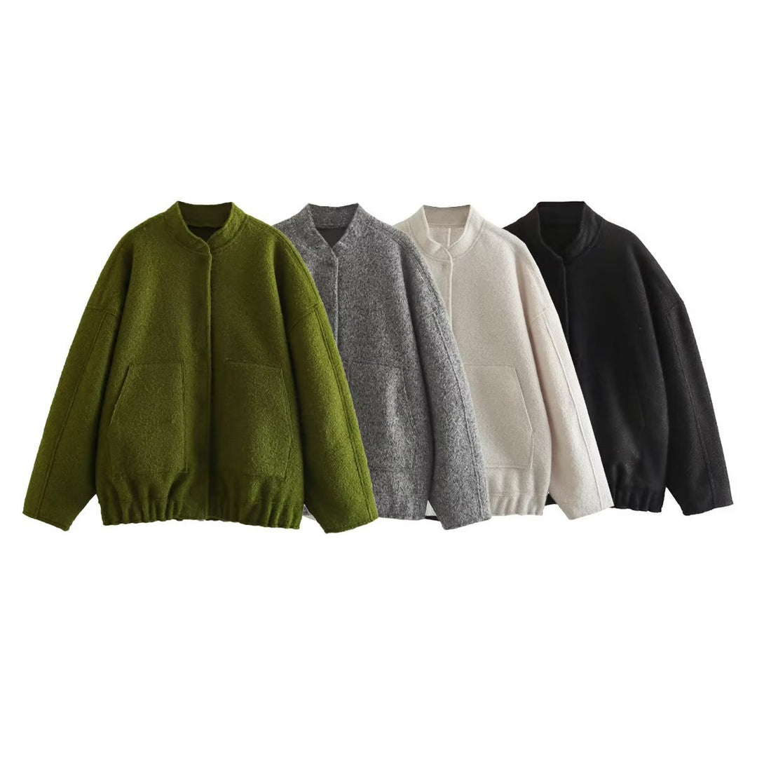 Damen flauschige Oversized-Jacke mit praktischen Taschen und elegantem Stehkragen Drune