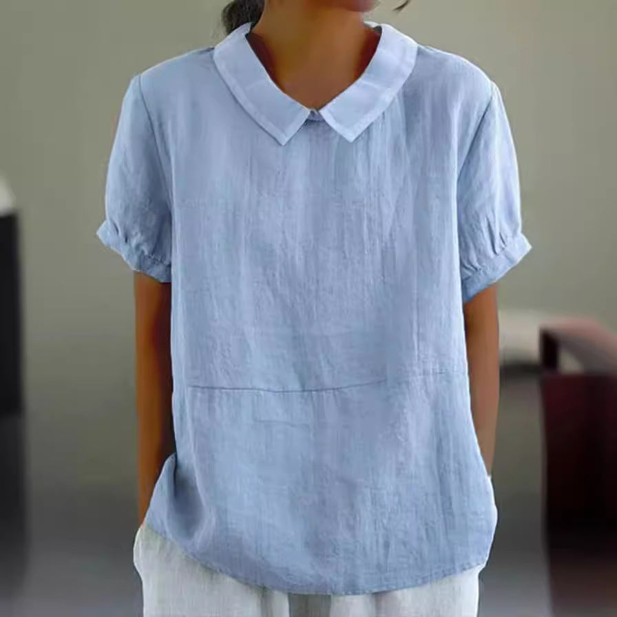 Damen Bio-Leinen Bluse mit Kragen Drune