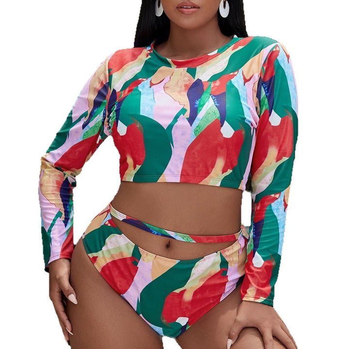 Damen Sportliches Langarm Bikini-Set mit kreativem Mustermix Drune