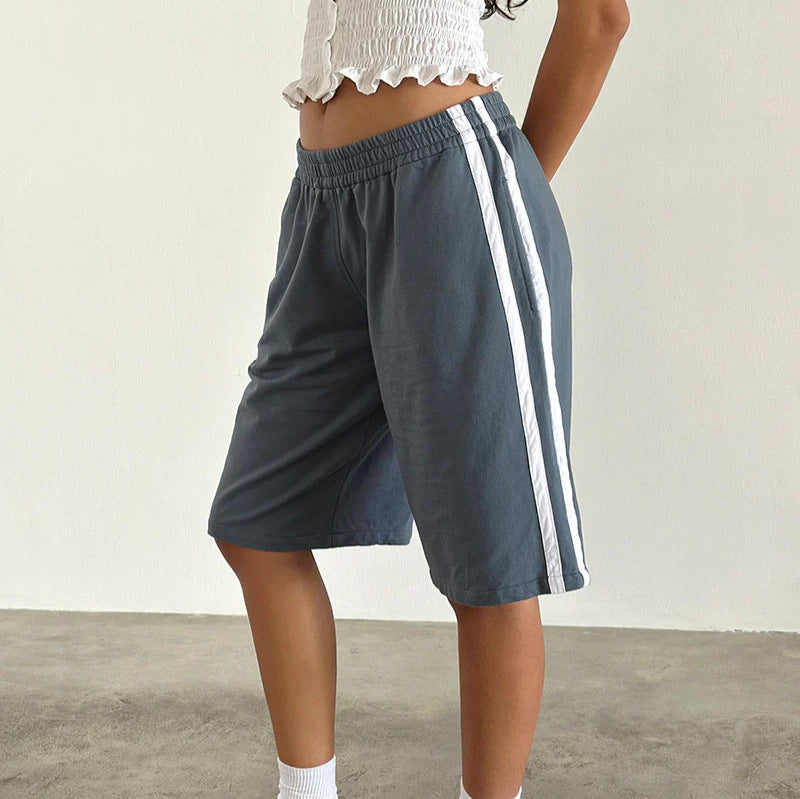 Damen lässige Sport-Bermudashorts mit seitlichen Streifen Drune
