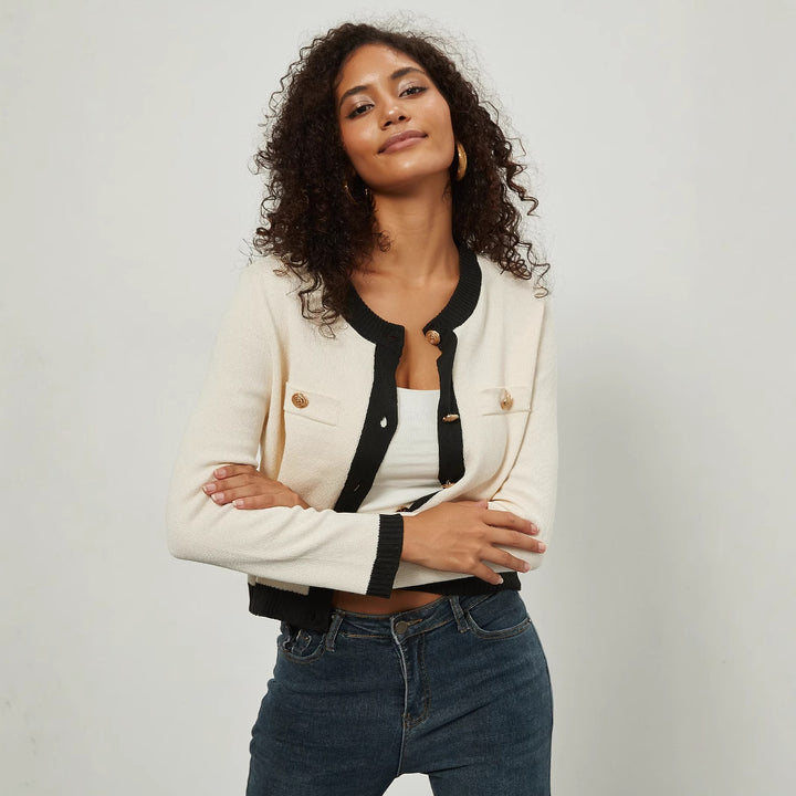 Damen Kurz geschnittene Strickjacke mit eleganten Knopf-Details Drune