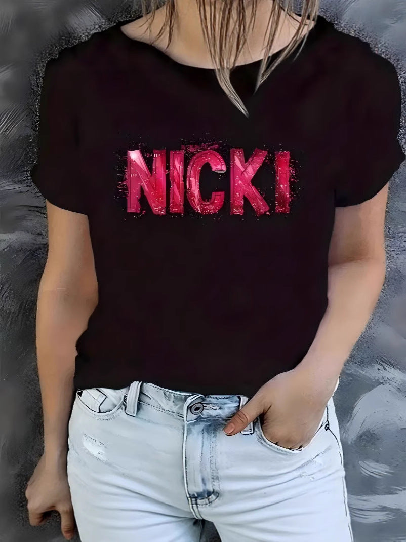 Damen T-Shirt mit kreativem Schriftzug im modernen Graffiti-Stil Drune