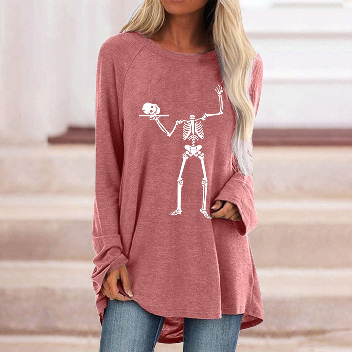Damen Langarmshirt mit kreativem Skelettdesign und lässigem Schnitt Drune