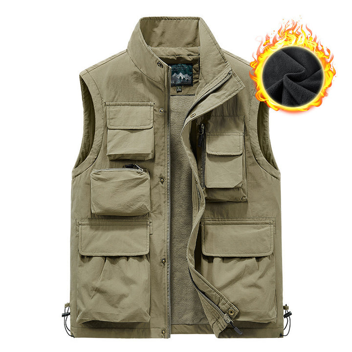 Herren wattierte Multifunktions-Taschenweste mit Fleece-Innenfutter und Stehkragen Drune