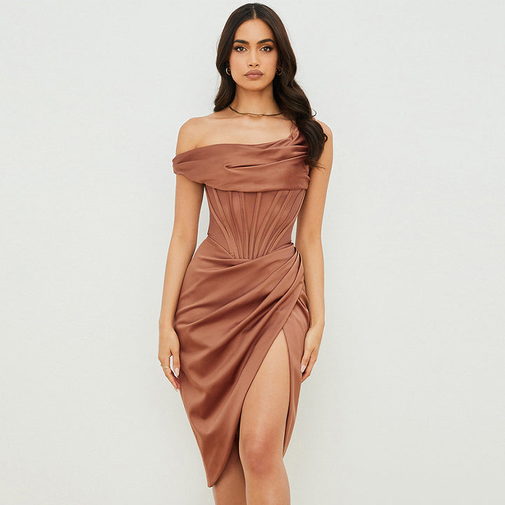 Damen Elegantes Wickelkleid mit asymmetrischem Saum und sexueller Silhouette Drune