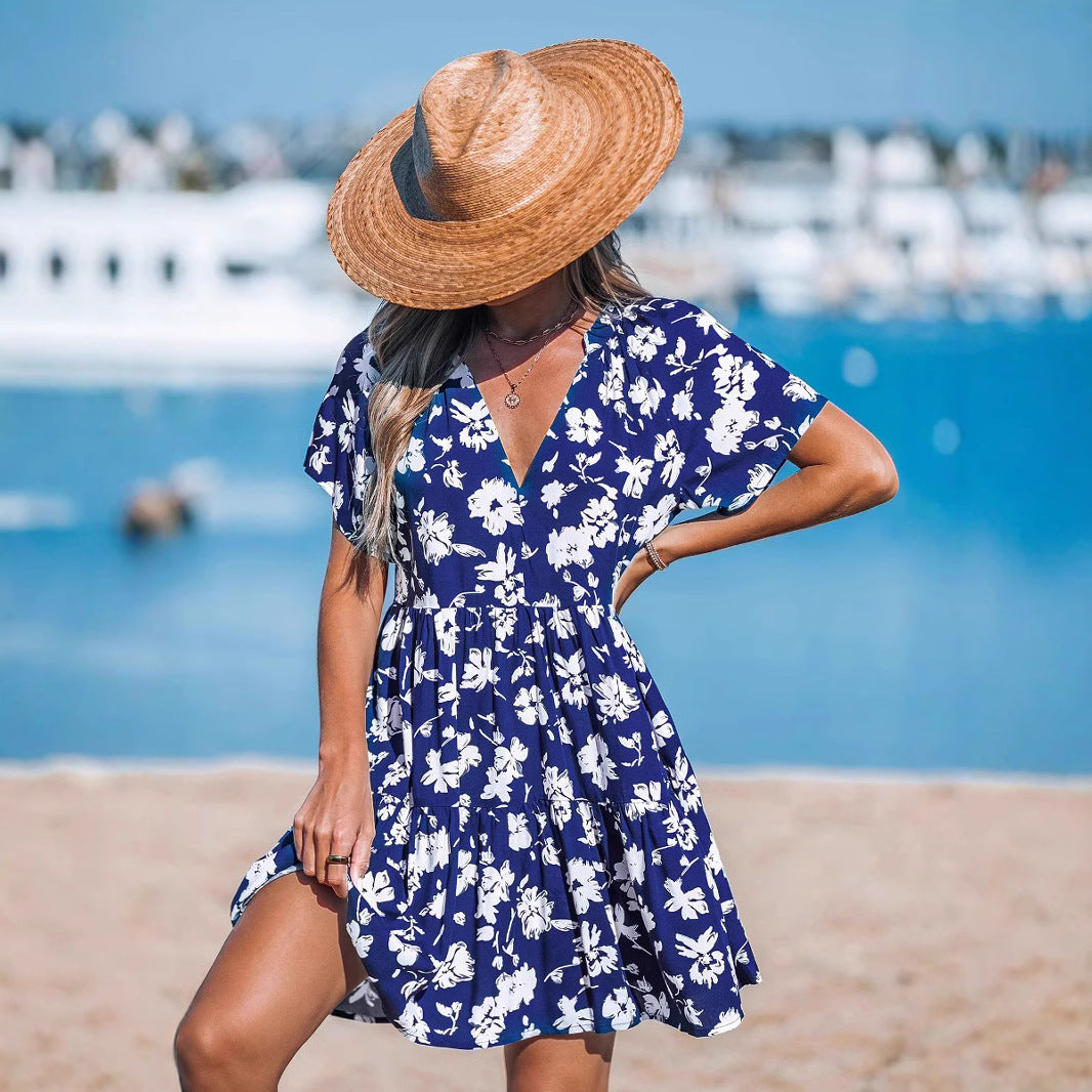 Damen verspieltes Sommerkleid mit V-Ausschnitt und luftigen Ärmeln Drune