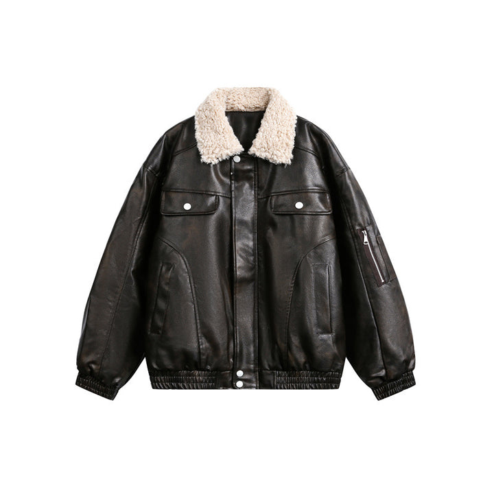 Herren Aviator-inspirierte Kunstleder‑Blousonjacke mit Teddy‑Umlegekragen und Ärmel‑Utilitytasche Drune