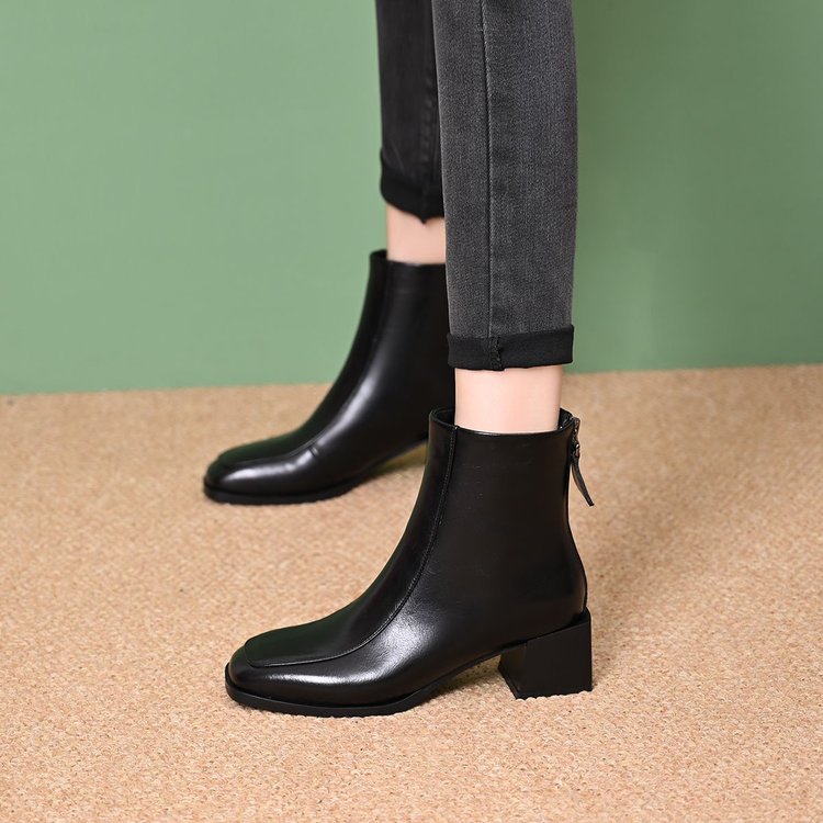 Damen Elegante Stiefeletten mit Blockabsatz und Reißverschluss Drune