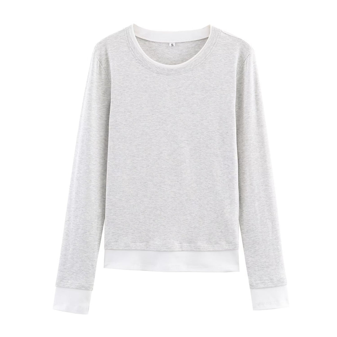 Damen Lässiges Langarm-Layering-Shirt mit doppellagigem Saum und eingesetzten Manschetten Drune