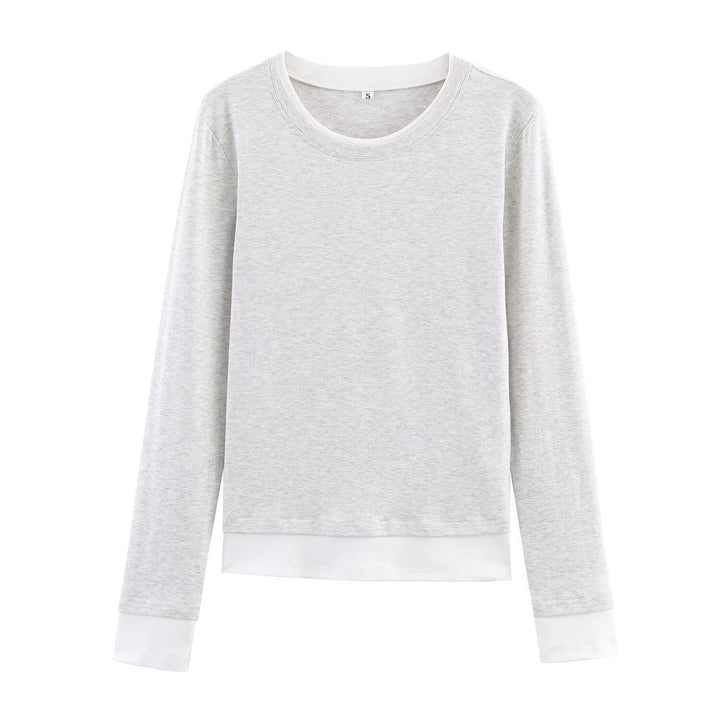 Damen Lässiges Langarm-Layering-Shirt mit doppellagigem Saum und eingesetzten Manschetten Drune