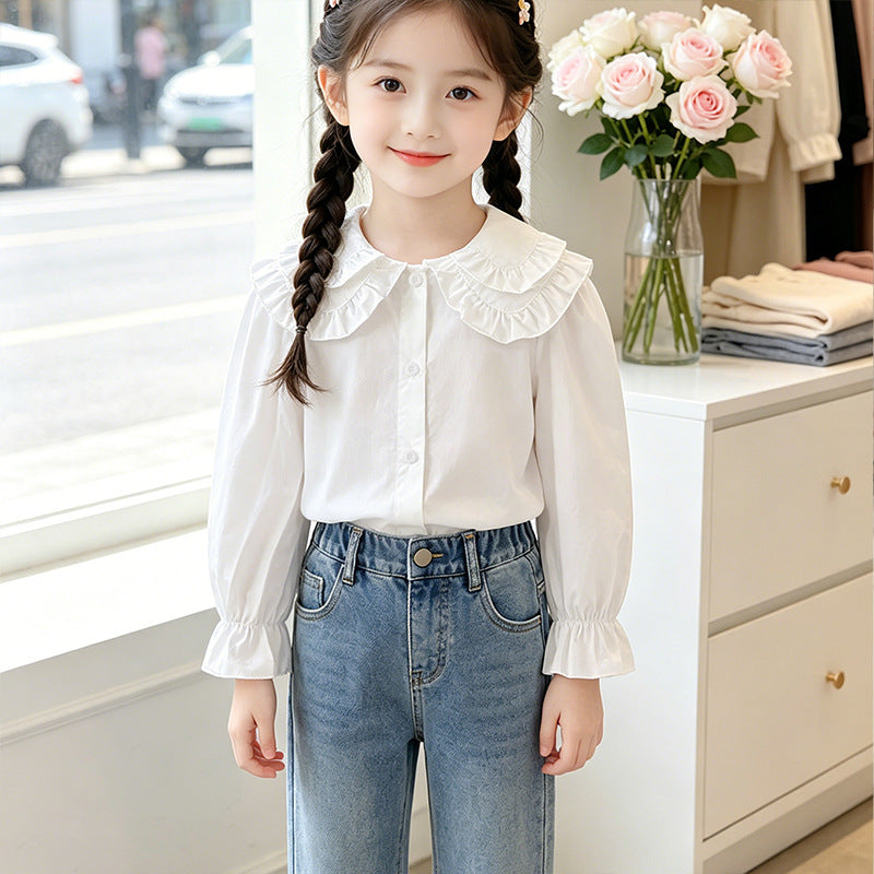 Mädchen elegante Bluse mit Rüschendetails Drune