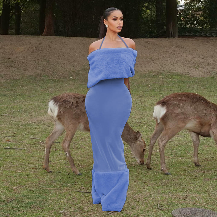 Damen elegantes Maxikleid mit trägerlosem Design und fließendem Stoff Drune