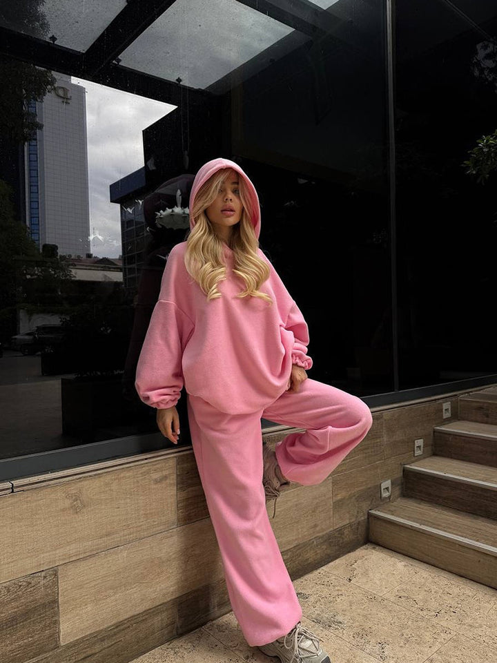 Damen Kuscheliges Oversize-Hoodie-Set mit weichgefütterter Kapuze und palazzoähnischer Loungehose Drune