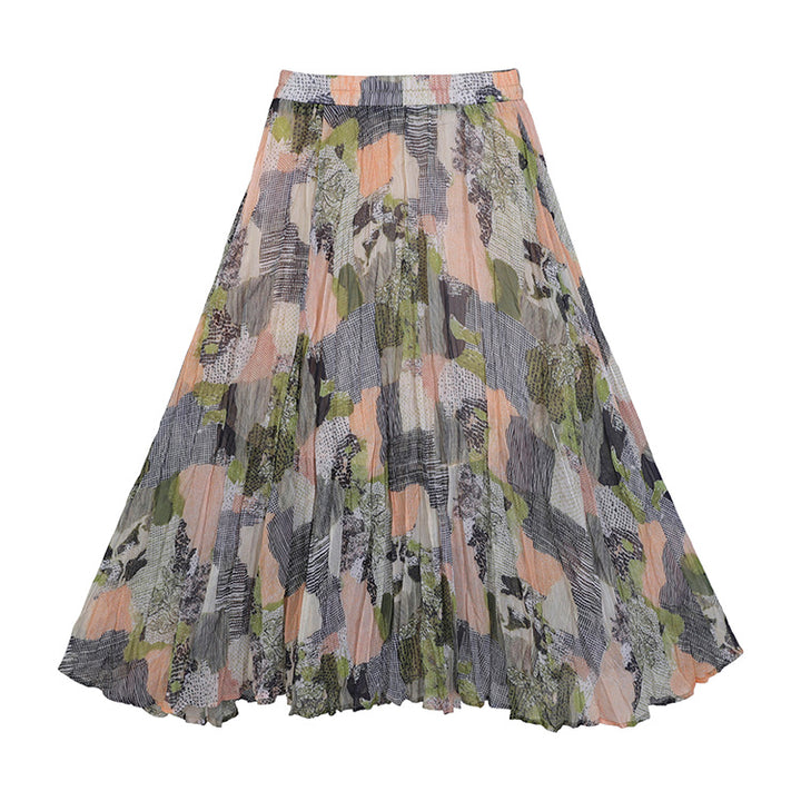 Damen nan fein gefalteter Midirock mit Vintage Blumenprint und elastischem Taillenbund Drune