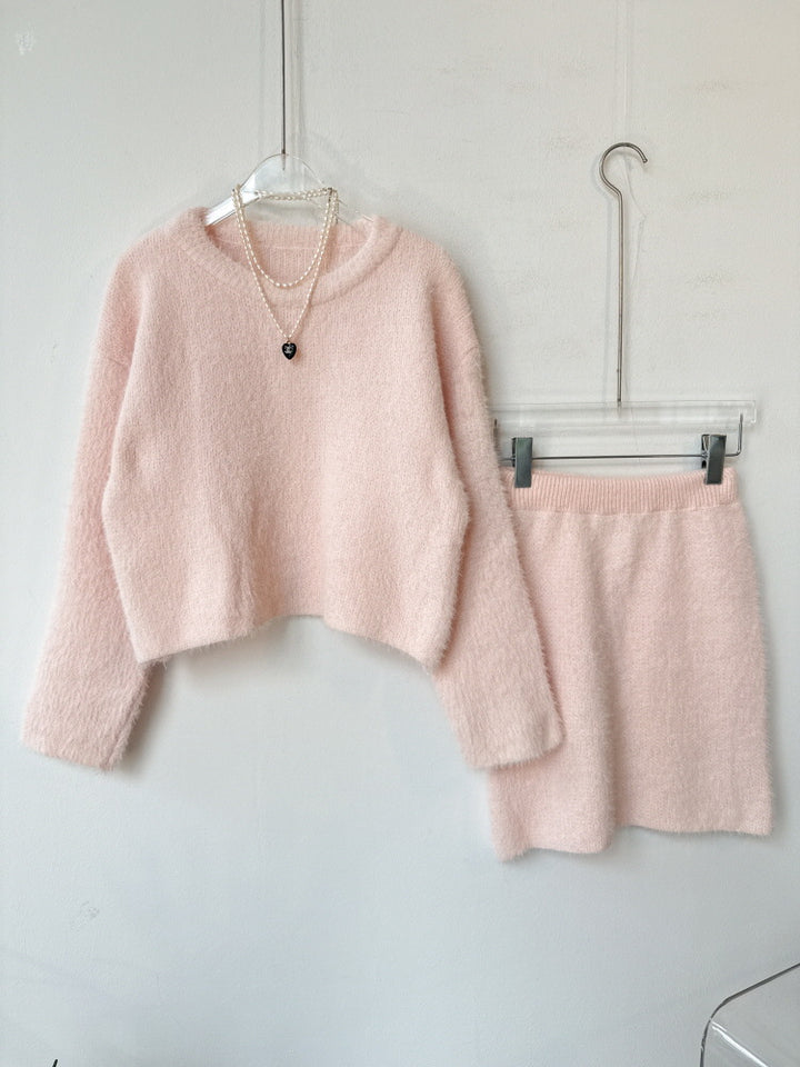 Damen Kuscheliger Flausch-Zweiteiler mit Oversize-Pullover und Minirock Drune