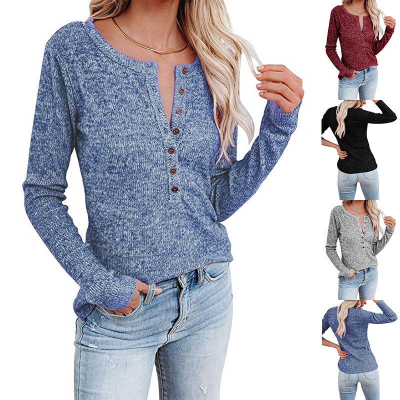 Damen Langarm-Henley-Shirt mit Knopfleiste und weichem Material Drune