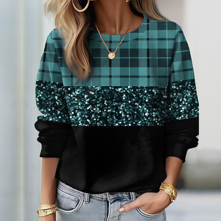 Damen Glitzer-Sweatshirt mit Karomuster und lässigem Schnitt Drune