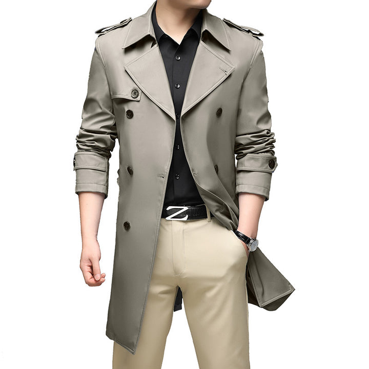 Herren Moderner Slim-Fit Trenchcoat mit Epauletten und doppelreihiger Knopfleiste Drune