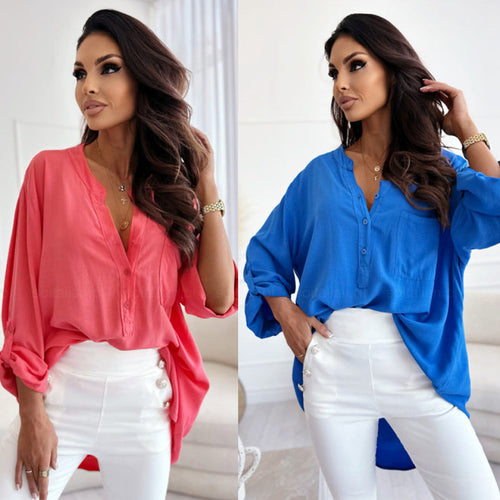 Damen lässige Longbluse mit Knopfleiste und oversized Schnitt Drune