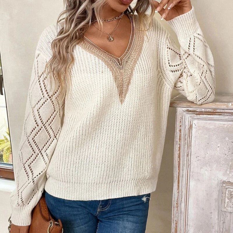 Damen Strickpullover mit raffiniertem Häkel-Ausschnitt Drune
