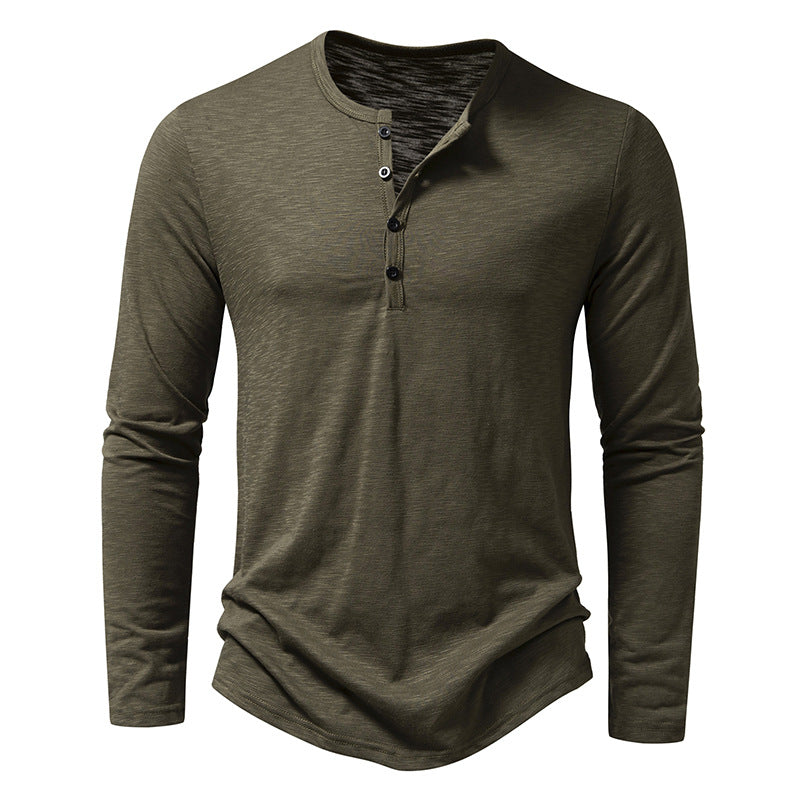 Herren nan Feinstrick-Henley mit Rundhalsausschnitt, verdeckter Knopfleiste und figurbetonter Passform Drune