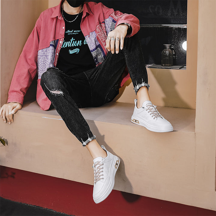 Herren minimalistische Kunstleder-Sneaker mit belüfteter Zehenperforation und gepolsterter Fersenschlaufe Drune