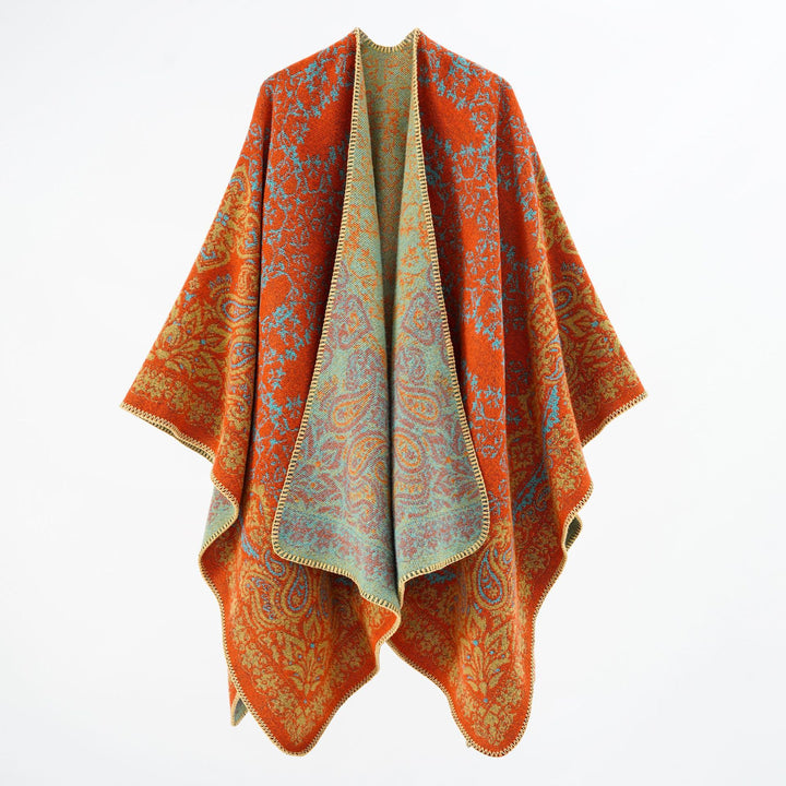 Damen Überwurfponcho im Double-Face‑Jacquard mit Paisley‑Inspiration und Zierstichkante Drune