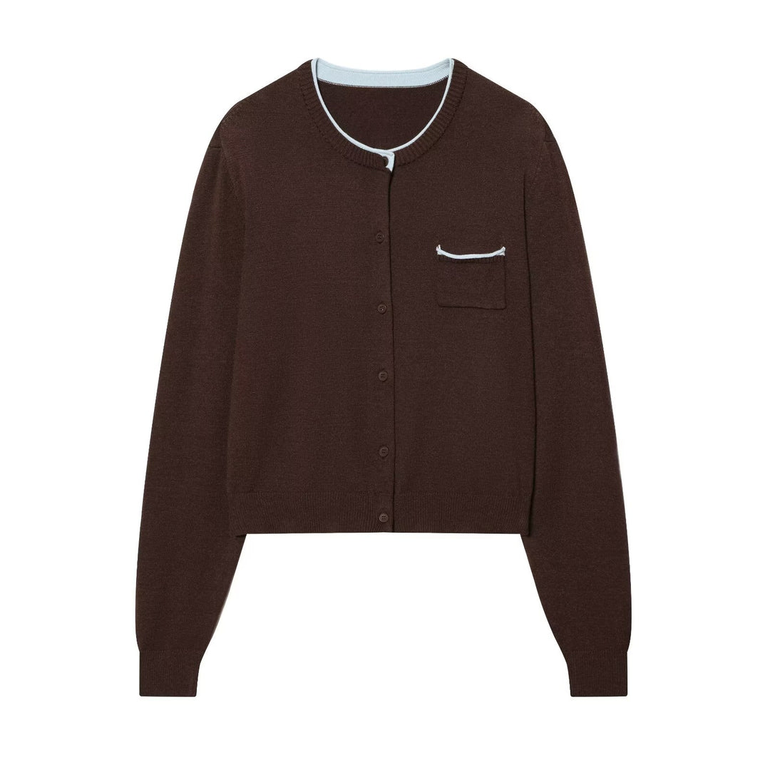 Damen Cardigan mit kontrastfarbener Knopfleiste und zweifarbigen Ärmeln Drune