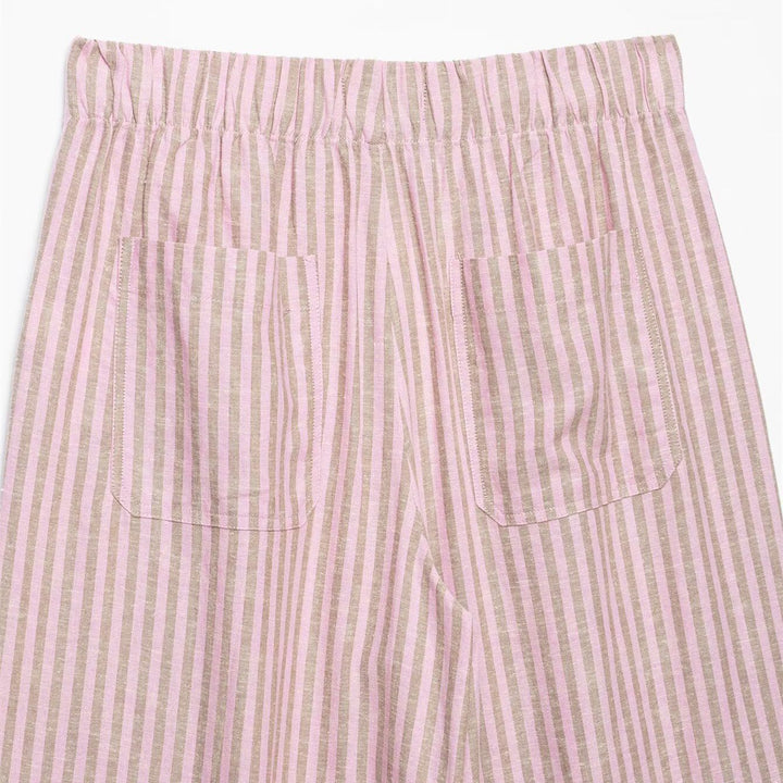 Damen nan weite Leinenhose mit Streifenmuster und Kordelzug Drune