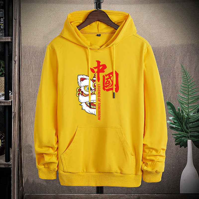 Unisex Kapuzenpullover mit asiatischem Löwenmotiv und Kängurutasche Drune
