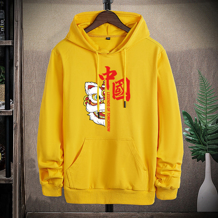 Unisex Kapuzenpullover mit asiatischem Löwenmotiv und Kängurutasche Drune