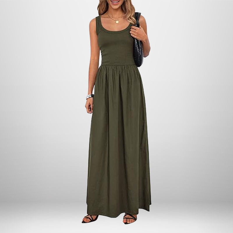 Damen Maxikleid mit weichem Baumwollstoff und elastischem Taillenschnitt Drune