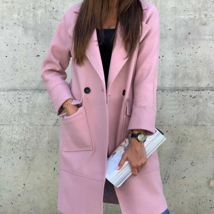 Damen Midilanger Wollmix Mantel im Clean-Cut mit Reverskragen und aufgesetzten Taschen Drune