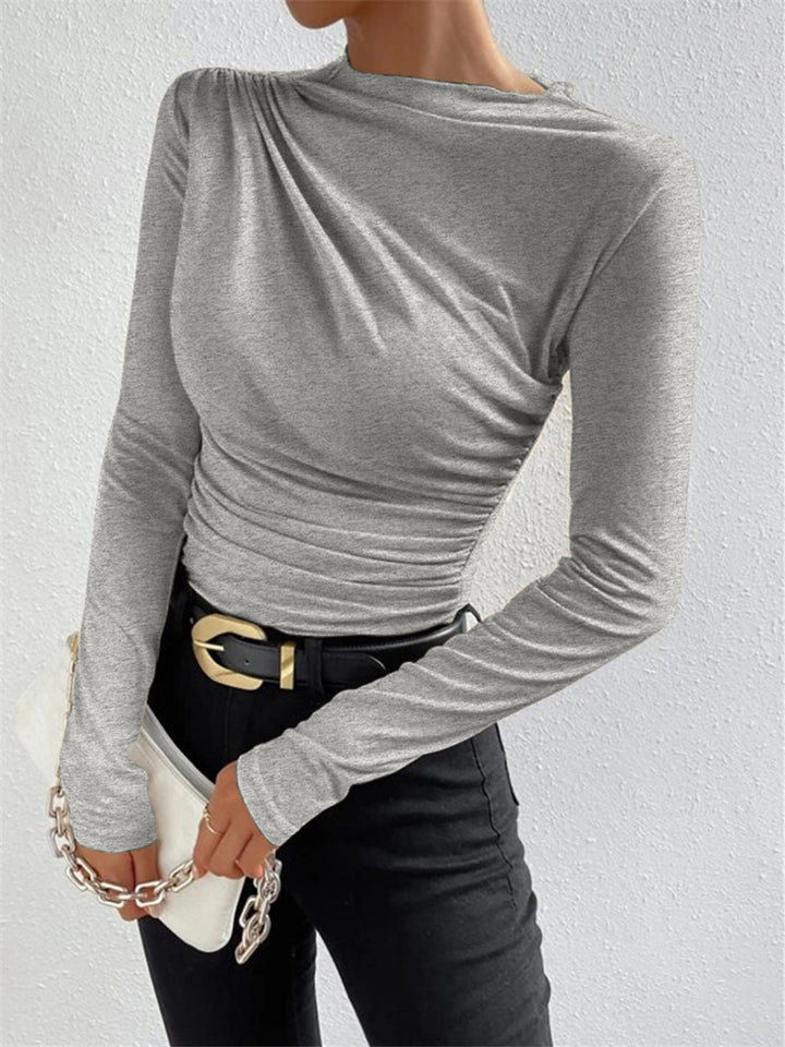 Damen Figurbetontes Langarmshirt mit Seitlicher Raffung und Drapée-Detail Drune