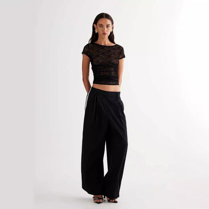 Damen Spitzentop mit enganliegendem Design und kurzen Ärmeln Drune